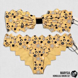 MARYSIA SWIM HONOLULU STRAPLESS ZIGZAG BIKINI SET IN BANANA BANDANA YELLOW NEW